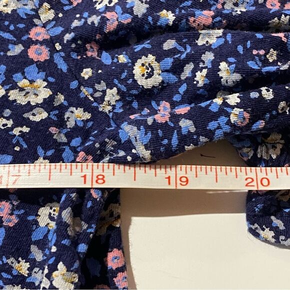 Lucky Brand Blue Ditsy Floral Short Sleeve Ruffled Hem Cotton Top Women's Size S - Picture 12 of 13
